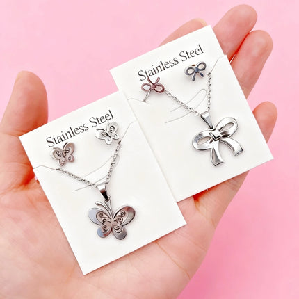 5/10/15/20Sets Fashion Butterfly Flowers Heart Stainless Steel Earrings Necklace Set For Women Trendy Jewelry Party Gifts