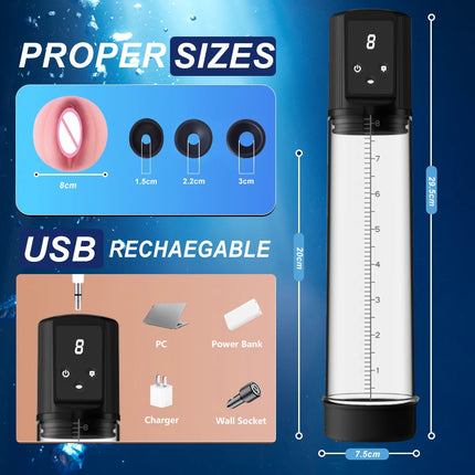 Automatic Male Masturbator , Air Water Extender with 9 Training Pressure and 4 Suction Modes, Adult Sex Toys for Men Erection