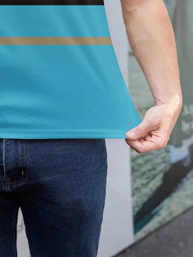 Men's Short Sleeved Polo Shirt Casual 3D Printed Summer Golf Shirt, Geometric Color Stripe Design Men's Novel Clothing