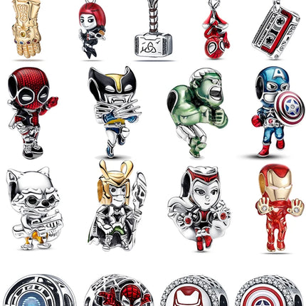 Plata De Ley 925 Silver Marvel Anime Lron Man Deadpool Wolverine Charms Beads Original Women Bracelets Pendant DIY Jewelry Gifts