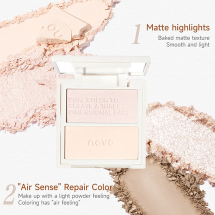 2 in 1 Highlighter & Contour Palette - Matte & Shimmer, Long Lasting, Non-Greasy, Vitamin E, For All Skin Tones