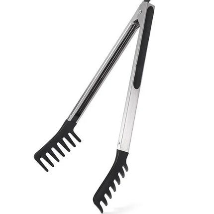 10-inch long-handled food tongs for pasta, salad, and spaghetti, stainless steel grilling tongs with heat-resistant handle