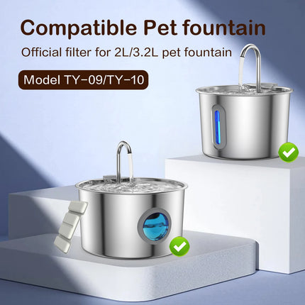 Cat Water Fountain Filter Activated Carbon 8 Replacement Filters and 4 Pump Sponge for Stainless Steel Pet Water Dispenser
