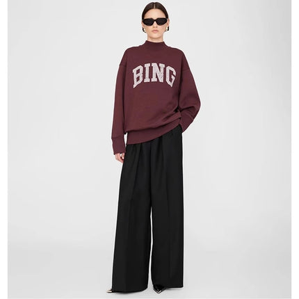 2025 Winter New North American Niche Classic Letter BING Printed Inner Fleece High Neck Loose Women's Sweatshirt