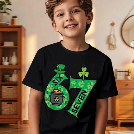 Six Seven Bruh 67 Meme Kids Clothes Happy St. Patrick's Day Girl Boy T-Shirt Children's Clover Irish Day Crew Neck Short Sleeves