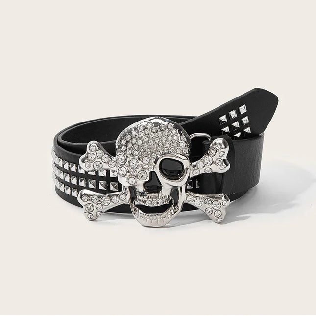 Silver Skull Buckle Women's Belt Hip Hop Punk Y2k Girls Black Pu Pin Buckle Girdle Goth Retro Jeans Accessories Rivet Waistband