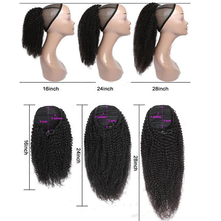 15A Kinky Curly Human Hair Ponytail Extensions 3b 3c Curly Hair Drawstring Ponytail Hair Pieces for Women Raw Pony Tail Natural