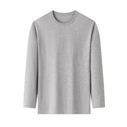 Men's Solid Color Round Neck Cotton Long Sleeved T-shirt Summer Comfortable Top