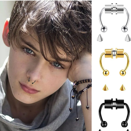 Stainless Steel Fake Piercing Nose Ring Hoop Septum Non Piercing Nose Clip Rock HipHoop Magnet Fashion Punk Women Nose Hoop Ring