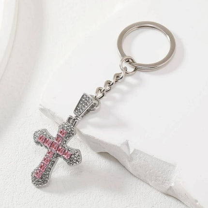 Street 1pc Shiny Rhinestone Cross Charm Gorgeous Keychain