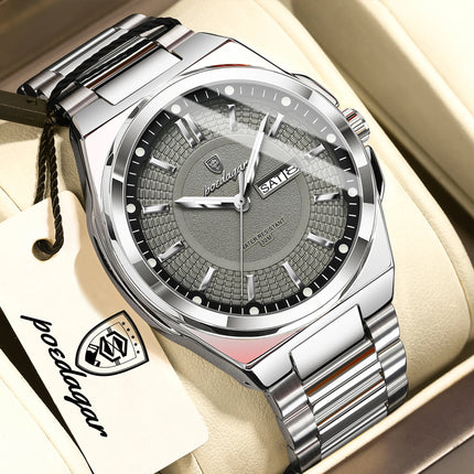 POEDAGAR Luxury Business Men's Watches Stainless Steel Waterproof Luminous Men's Watch Date Week Quartz Original Men's Wristwatches