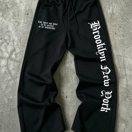 Fearless Spider Web Hand Print Gothic Wide Leg Sweatpants Men 100% Polyester Y2K Baggy Drawstring Streetwear Unisex Jogger Pants