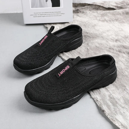 Women's Ultra Light Oversized Running Shoes, Fashionable Fly Woven Breathable Mules Sports Sneakers Plus Size 35-42