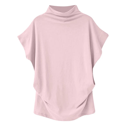 Women's New Trendy Fashion Solid Color Soft Turtleneck Top High-End Basic Daily Commute Thin Short-Sleeve Pleated Clothing