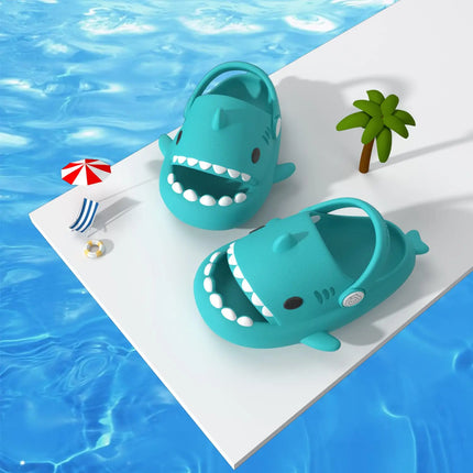 KIDMI Boys Girl Shark Slides Non-Slip Open Toe Cloud Sandals Cute Comfy Cushioned Thick Sole Slippers Cartoon Shower Slippers