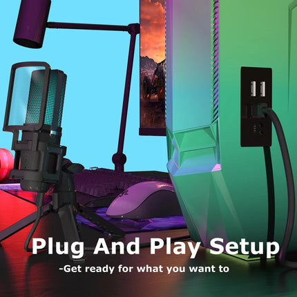 Zealsound RGB USB Condenser Gaming Microphone Computer Professional Mic For PC PS4 PS5 Mac Phone Recording Streaming Podcasting