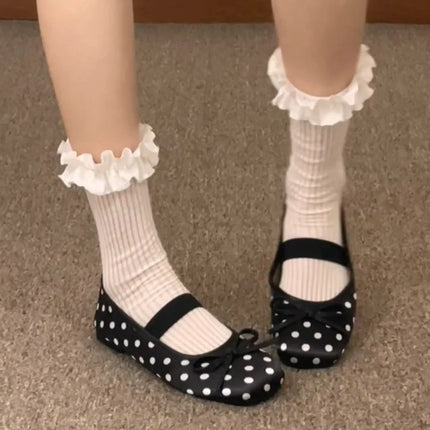 Spring Butterfly-knot Women Dot Ballet Flats Comfort Shallow Elastic Band Shoes Ladies Eelgant Soft Sole Dress Mary Jane Shoes