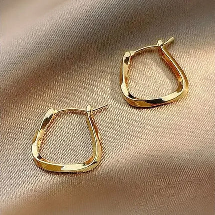 Simple Design Gold Color Geometric Twisted Square Hoop Earrings For Women Creative Young Girls Party Wedding Jewelry