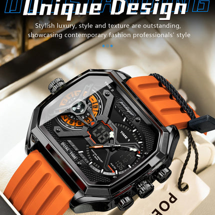 POEDAGAR Sports Men Wristwatch Date Week Chronograph Luminous LED Man Clock Silicone Strap Electronic Men's Quartz Watches Reloj