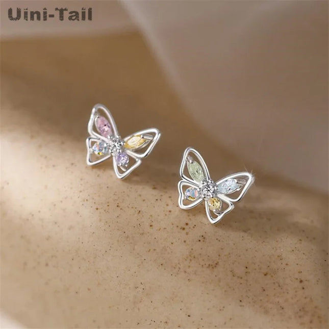 Uini-Tail Hot Selling New 925 sterling silver Colored Butterfly Earrings Fashion Trend Simple Luxury and Small Design Earrings