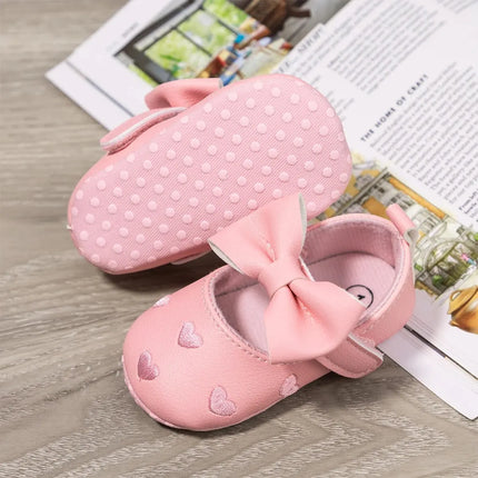 Meckior Baby Shoes Classic Dress Cute Bow-knot Heart Anti-slip Soft Sole First Walkers Infant Baby Girls Toddler Shoes 0-18m