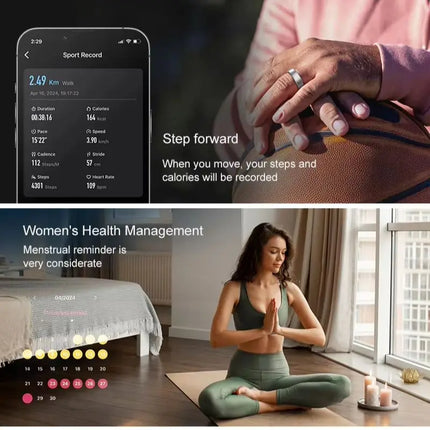 Uhoofit R10 Smart Ring with Charging Case Men Women Health Heart Rate Sleep Monitor IP68 & 5ATM Waterproof Multi-sport Mode