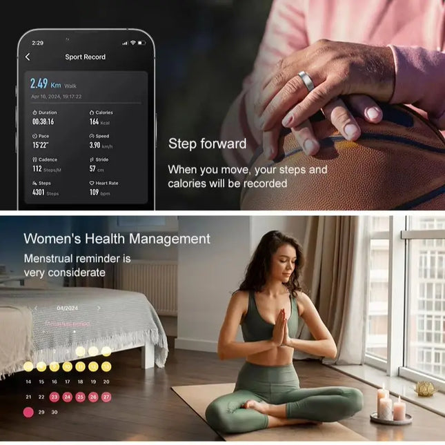 Uhoofit R10 Smart Ring with Charging Case Men Women Health Heart Rate Sleep Monitor IP68 & 5ATM Waterproof Multi-sport Mode