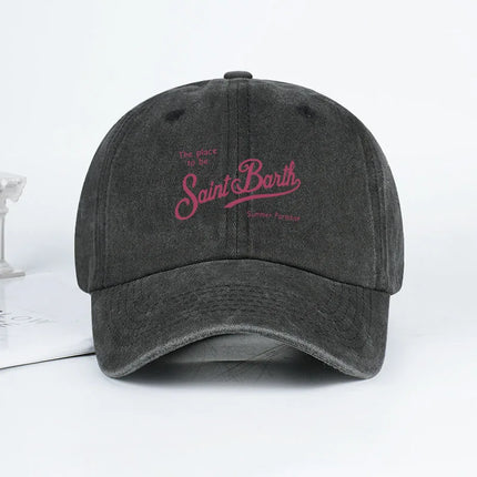Saint Barth "The Place To Be" Print Washed Baseball Cap Adjustable Unisex Summer Vacation Sun Hat
