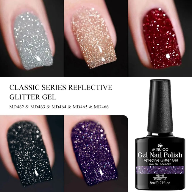 8ml Reflective Glitter Gel Nail Polish Nail Art Shiny Effect Semi Permanent UV  LED Gel Varnish Manicure DIY Nail Supplies