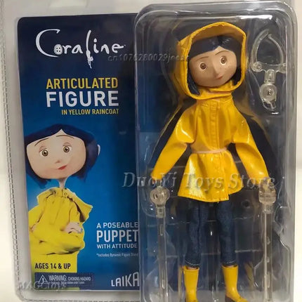 NECA Anime Coraline Doll Articulated Anime Figure Raincoat Sweater In Striped Shirt Toy LA Girl Decoration Model Bithday Gifts