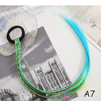 AZQUEEN Synthetic Colored Long Braided Ponytail Extensions With Elastic Band Rainbow Braid Pony Tail Hairpiece For Girl Kids