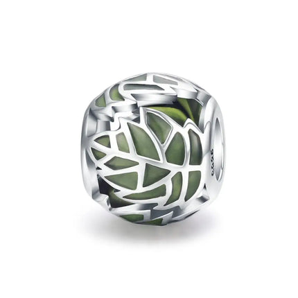 Bamoer 925 Sterling Silver Green Transparent Clover Beads The Tree of Life Family Pendant Plant Charms for Women Necklace DIY