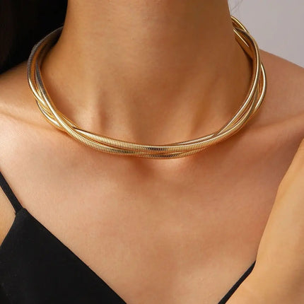 New Punk Style Gold Color Multilayer Wrap Necklace for Women Fashion Simple Design, Trendy Holiday Party Jewelry Accessories