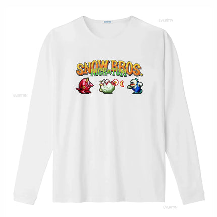 Snow Bros Retro Arcade 80s Game 8Bit Pixel Art T Shirt for Vintage Video Design Cool  vintage Washed Stretched Soft homme