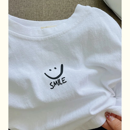 1-7T Kids Boys Spring Basic T-shirt Children Autumn Long Sleeved White Pullover Baby Girls Pure Cotton Loose T-shirt Top Clothes