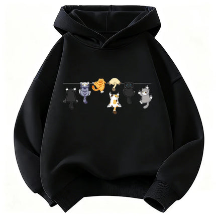 Climbing Cat Pattern Trendy Design Print Hooded Kids Design Children's Sweatshirt Cute Hoody Boys Girls Autumn Casual Hoodies