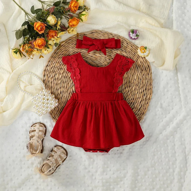 Baby Girls' Summer Solid Sleeveless 100% Cotton Square Collar Soft Vacation Kids Dress