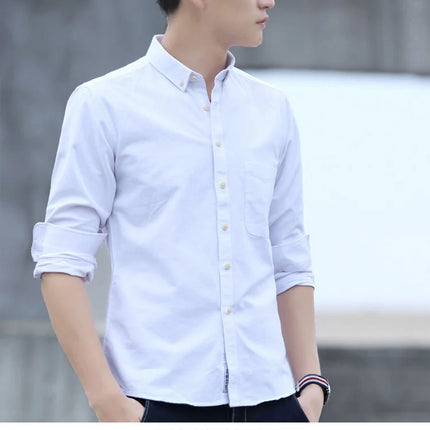 Classic fit cotton Full Casual shirts for men solid color long-sleeve plain shirt single pocket top soft slim fit formal clothes