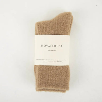 1 Pair Mid Tube Socks for Women Solid Color with Fleece Thickened Warm Floor Socks Winter Thermal Sleep Socks Set High Quality
