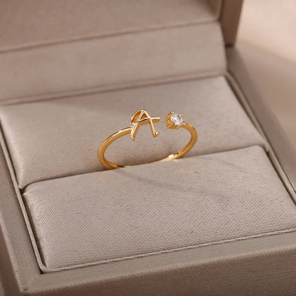Tiny Initial Letter Rings For Women Stainless Steel A-Z Letters Adjustable Ring Female Christmas Aesthetic Jewelry bijoux femme