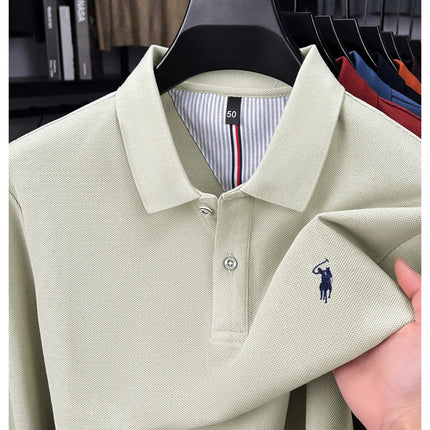 High-end brand 100% cotton long sleeve polo shirt, fashion luxury, pony embroidery, business casual comfort, new Paul men's T-shirt