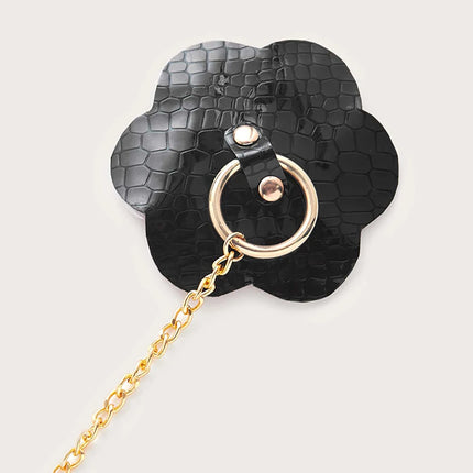 Sexy Body Chain Erotic Accessories For Women Pu Leather Nipple Cover Reusable With Choker Metal Chain Linked Nipple Pasties