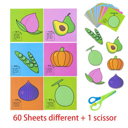 49-91pcs Learn Scissor Skills Cut Paper Craft Toys Safety Scissors Preschool Cutting Practice Activity Book Toddlers Kids Gifts