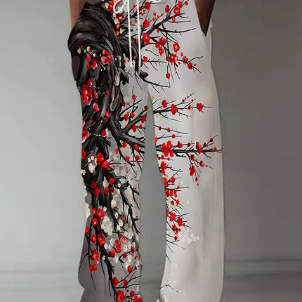 2026 Summer Fashion Style Fun Cherry Blossom Dragon Pattern Style 3D Printed Loose Street Sports and Leisure Pants Large Size