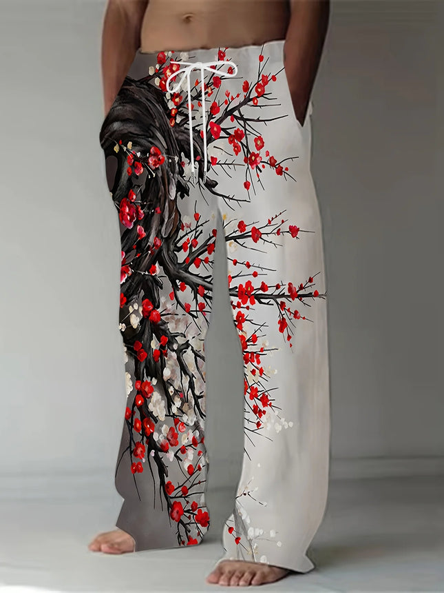 2026 Summer Fashion Style Fun Cherry Blossom Dragon Pattern Style 3D Printed Loose Street Sports and Leisure Pants Large Size