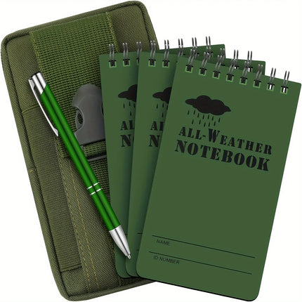 5pcs Waterproof Notebook and Pen Set with Pocket Tactical Notebooks,  1 Metal Pen and a Fabric Case for Outdoor Activities