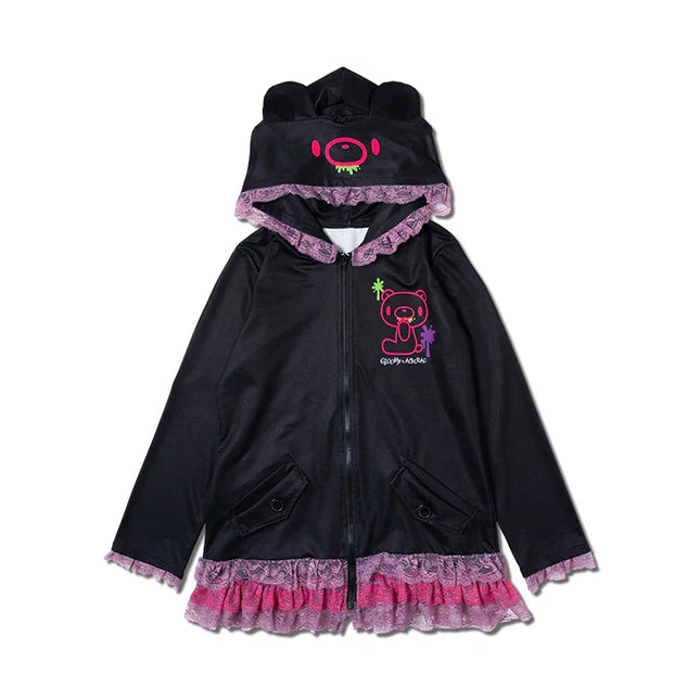 Spring Autumn Japanese Y2K Subculture Coat Women's Long Sleeve Lace Cartoon Bear Hoodie Fashion Harajuku Punk Casual Coat Kawaii