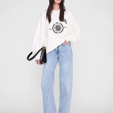 2025 Winter New North American Niche Classic Letter BING Printed Inner Fleece High Neck Loose Women's Sweatshirt