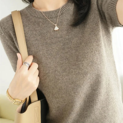 Summer New Women's Knitted Short Sleeve T-shirt Thin Wool Cashmere Short Sleeve Loose Fit Round Neck Top Outerwear Straight Cut