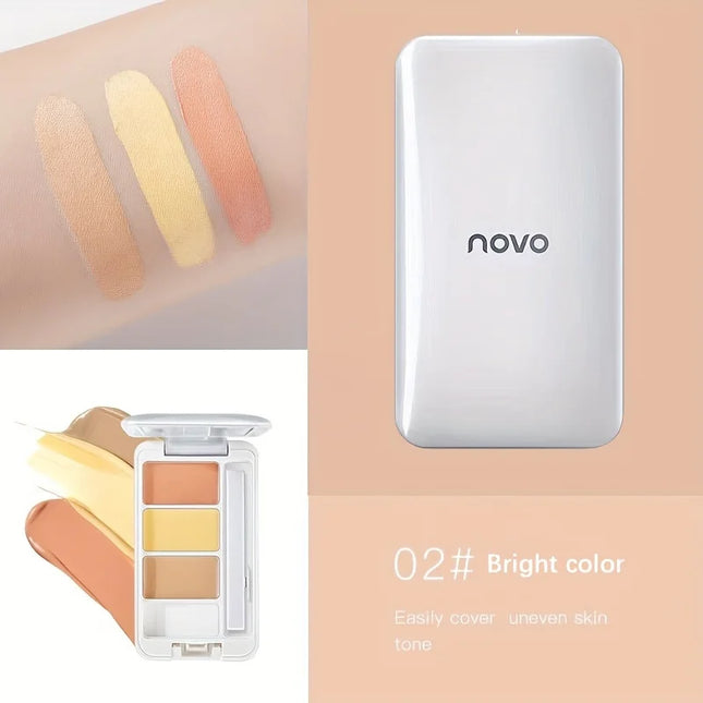 Three-Color Concealer Palette with Mirror Waterproof Dark Circle &Acne Mark Cover Tattoo Coverage Long-Lasting Makeup Foundation